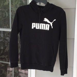 Puma Womens Sweatshirt Hoodie pull over top size small black white EUC fall